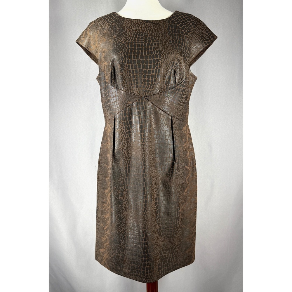 Donna Morgan Womens Brown Dress Size 12 Faux Snakeskin‎ Old Money Uptown Girl